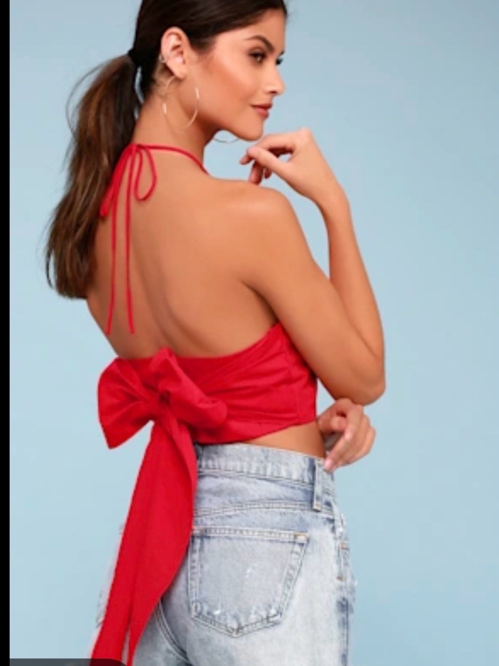 Lulus Red Halter Tie-Back Crop Top - Women M